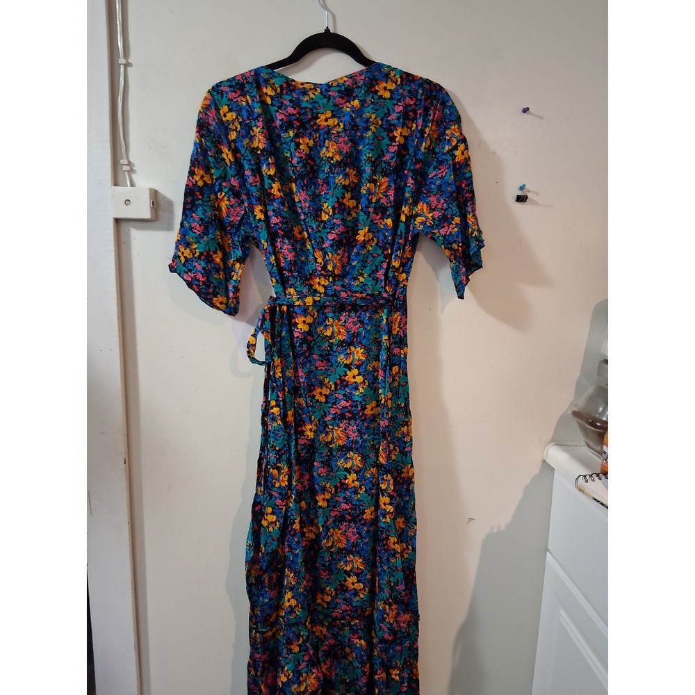 Silk & Salt Journey Wrap Dress Womens Large Floral Blue Orange Maxi NWT